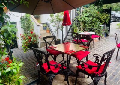 lovely garden under large umbrella